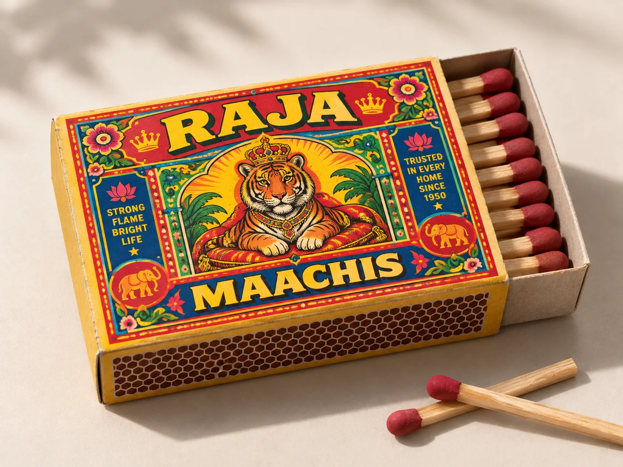 Vintage-inspired Raja matchbox design